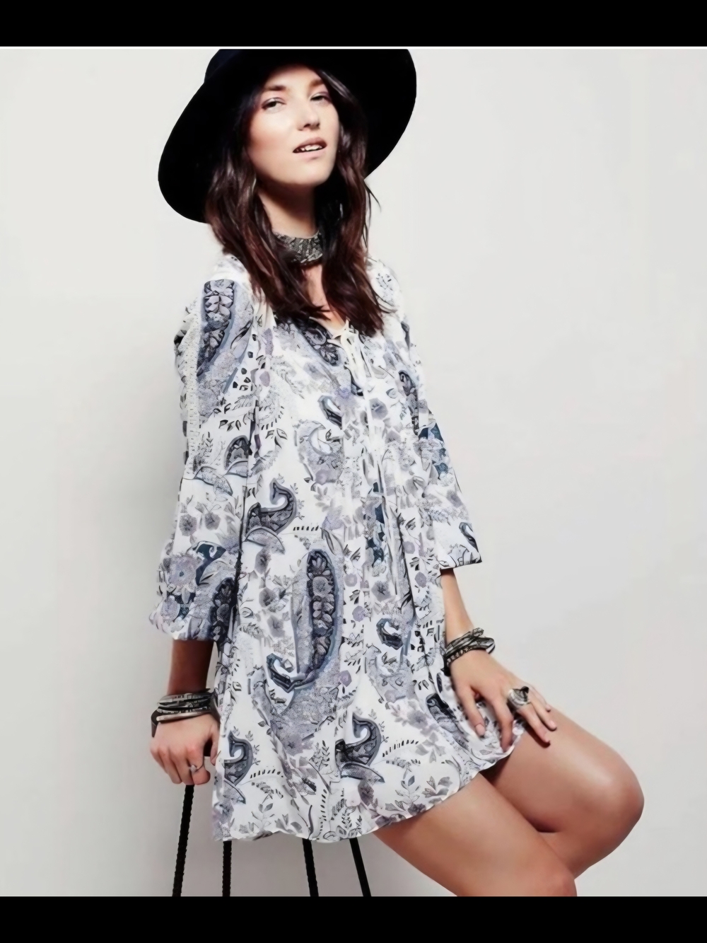 Free People White Tunic with Blue Paisley Print